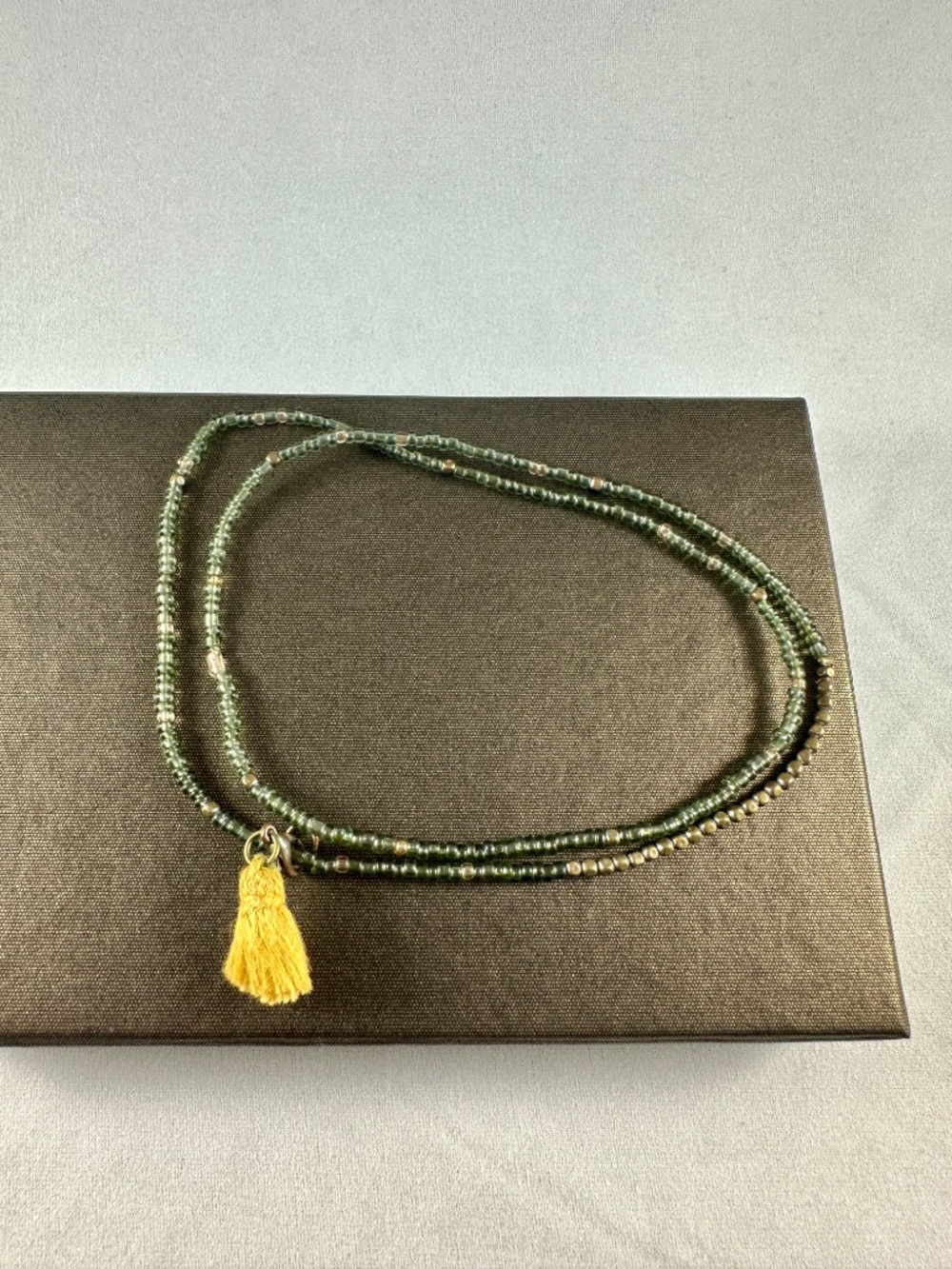 Green Seed Bead Tassel Necklace Boho Wrap Bracelet